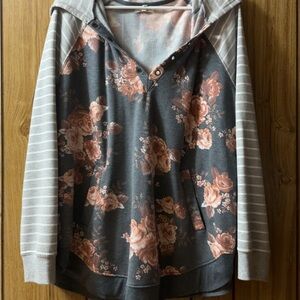 Maurices Gray and Pink Floral Hoodie
